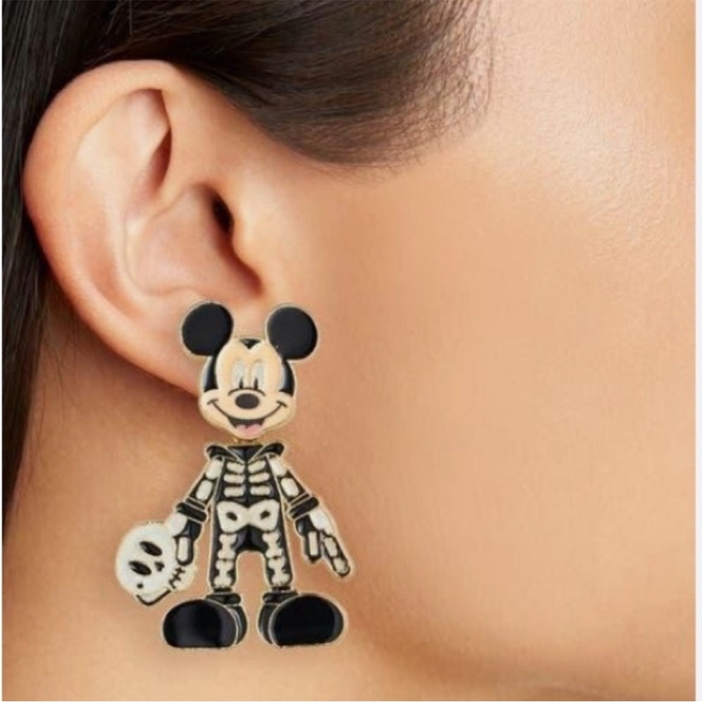 GLOW IN THE DARK DISNEY Mickey Mouse Skeleton Earrings NWT - Picture 1 of 7